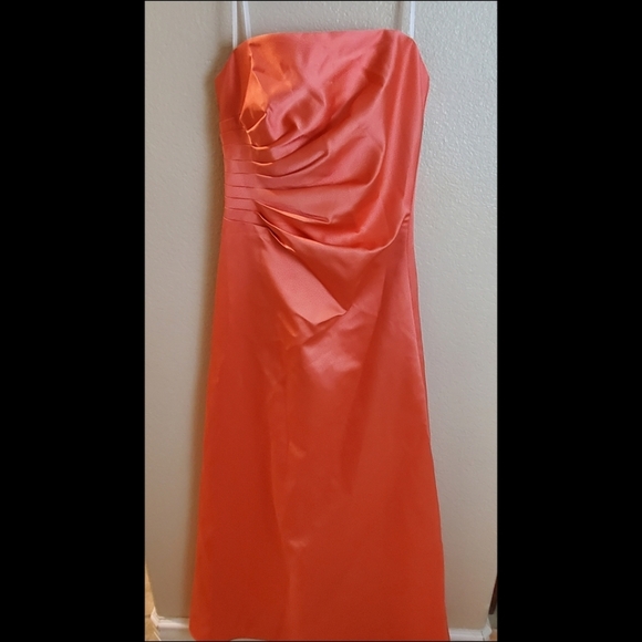 Vintage 90s Cache Strapless Satin Coral Evening Prom Formal Dress Y2K - Picture 1 of 8